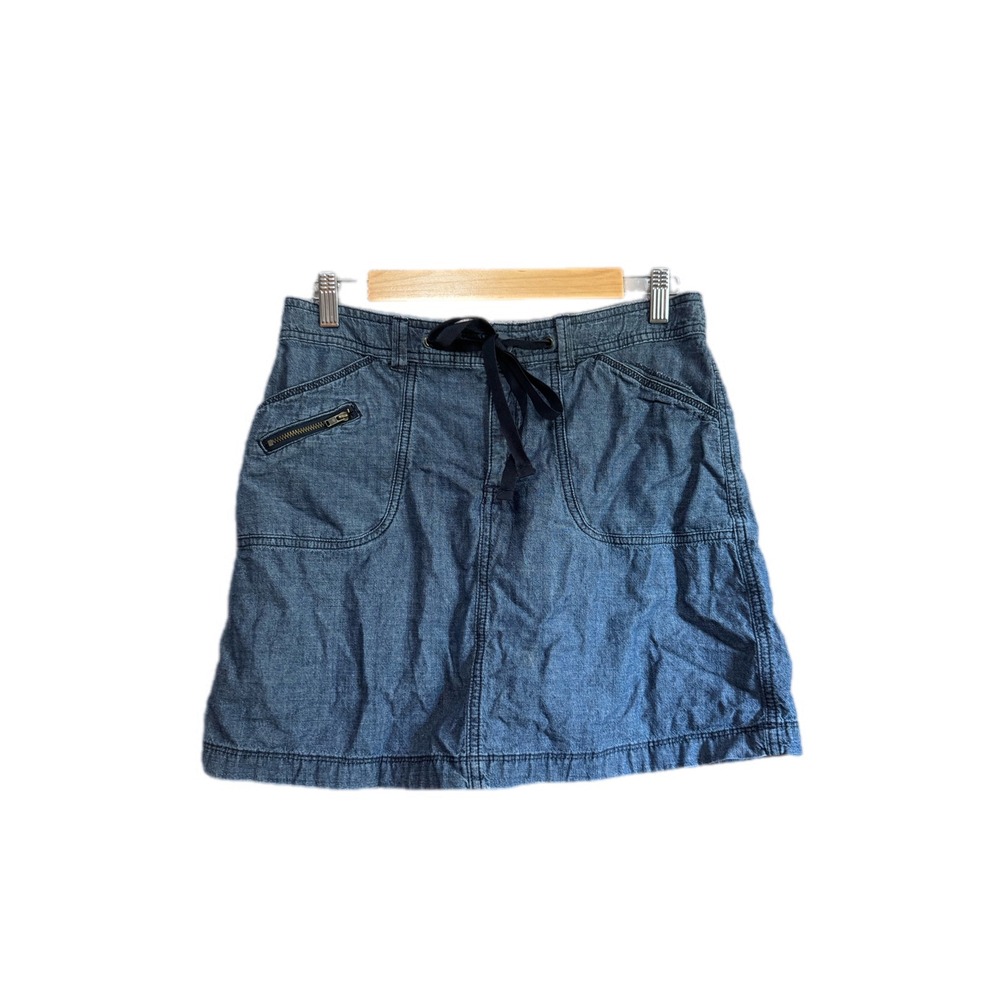 White Stag Chambray Skirt Womens 4 Excellent Cotton Drawstring Utility A-Line